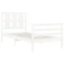 White solid wood bed frame with headboard by , Beds and slatted bases - Ref: Foro24-3194082, Price: 107,94 €, Discount: %