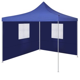 Cenador plegable con 2 paredes azul 3x3 m