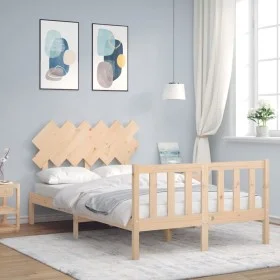 Double bed frame with solid wood headboard by , Beds and slatted bases - Ref: Foro24-3193441, Price: 143,13 €, Discount: %