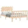 Double bed frame with solid wood headboard by , Beds and slatted bases - Ref: Foro24-3193441, Price: 143,13 €, Discount: %