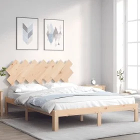 Bed frame with solid wood headboard 140x200 cm by , Beds and slatted bases - Ref: Foro24-3193726, Price: 122,82 €, Discount: %