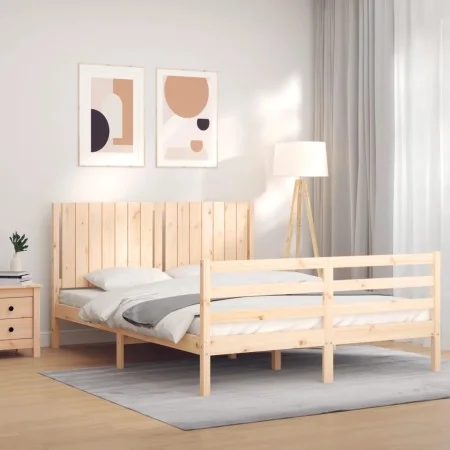 Bed frame with solid wood headboard 160x200 cm by , Beds and slatted bases - Ref: Foro24-3194776, Price: 156,99 €, Discount: %