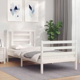 White solid wood bed frame with headboard by , Beds and slatted bases - Ref: Foro24-3194667, Price: 98,82 €, Discount: %