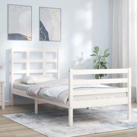 Estructura de cama con cabecero madera maciza blanco