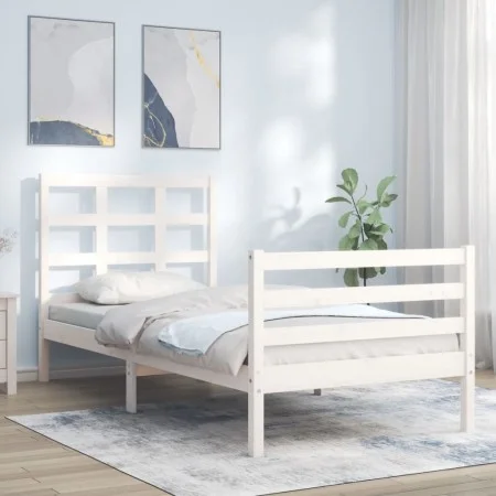 White solid wood bed frame with headboard by , Beds and slatted bases - Ref: Foro24-3193952, Price: 98,02 €, Discount: %
