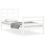 White solid wood bed frame with headboard by , Beds and slatted bases - Ref: Foro24-3193952, Price: 98,02 €, Discount: %