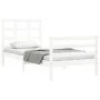 White solid wood bed frame with headboard by , Beds and slatted bases - Ref: Foro24-3193952, Price: 98,02 €, Discount: %