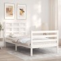 White solid wood bed frame with headboard by , Beds and slatted bases - Ref: Foro24-3193952, Price: 101,30 €, Discount: %