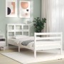 Solid white wood bed frame with headboard by , Beds and slatted bases - Ref: Foro24-3194797, Price: 102,96 €, Discount: %