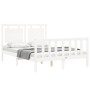Double bed frame with white solid wood headboard by , Beds and slatted bases - Ref: Foro24-3192142, Price: 176,62 €, Discount: %