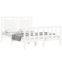 Double bed frame with white solid wood headboard by , Beds and slatted bases - Ref: Foro24-3192142, Price: 179,76 €, Discount: %