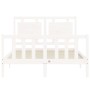 Double bed frame with white solid wood headboard by , Beds and slatted bases - Ref: Foro24-3192142, Price: 176,62 €, Discount: %