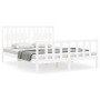 Double bed frame with white solid wood headboard by , Beds and slatted bases - Ref: Foro24-3192432, Price: 160,39 €, Discount: %