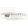 Double bed frame with white solid wood headboard by , Beds and slatted bases - Ref: Foro24-3192432, Price: 158,35 €, Discount: %