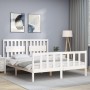 Double bed frame with white solid wood headboard by , Beds and slatted bases - Ref: Foro24-3192432, Price: 160,39 €, Discount: %