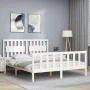 Double bed frame with white solid wood headboard by , Beds and slatted bases - Ref: Foro24-3192432, Price: 158,35 €, Discount: %