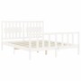 Double bed frame with white solid wood headboard by , Beds and slatted bases - Ref: Foro24-3192432, Price: 160,39 €, Discount: %