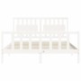 Double bed frame with white solid wood headboard by , Beds and slatted bases - Ref: Foro24-3192432, Price: 160,39 €, Discount: %