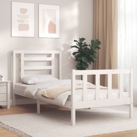 White solid wood bed frame with headboard by , Beds and slatted bases - Ref: Foro24-3192847, Price: 101,20 €, Discount: %