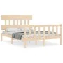 Double bed frame with solid wood headboard by , Beds and slatted bases - Ref: Foro24-3193311, Price: 142,70 €, Discount: %