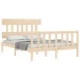 Double bed frame with solid wood headboard by , Beds and slatted bases - Ref: Foro24-3193311, Price: 142,70 €, Discount: %