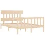 Double bed frame with solid wood headboard by , Beds and slatted bases - Ref: Foro24-3193311, Price: 142,70 €, Discount: %