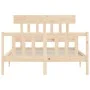 Double bed frame with solid wood headboard by , Beds and slatted bases - Ref: Foro24-3193311, Price: 142,70 €, Discount: %