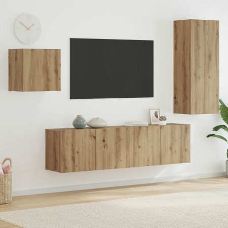 Mueble de TV 4 pcs Roble artesanal Madera de ingeniería en Muebles TV | Comprar online en Foro24