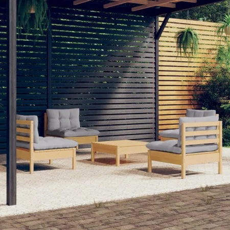 Juego de muebles de jardín 5 pzas y cojines madera pino gris de , Conjuntos de jardín - Ref: Foro24-3096033, Precio: 364,43 €...