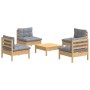 5-teiliges Gartenmöbel-Set und Kissen aus grauem Kiefernholz von , Gartensets - Ref: Foro24-3096033, Preis: 353,42 €, Rabatt: %