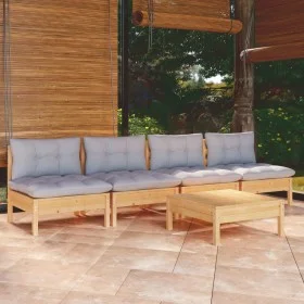 5-teiliges Gartenmöbel-Set und Kissen aus grauem Kiefernholz von , Gartensets - Ref: Foro24-3096129, Preis: 364,43 €, Rabatt: %