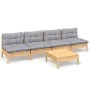 5-teiliges Gartenmöbel-Set und Kissen aus grauem Kiefernholz von , Gartensets - Ref: Foro24-3096129, Preis: 353,42 €, Rabatt: %