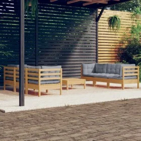 Garden furniture set 7 pieces and gray pine wood cushions by , Garden sets - Ref: Foro24-3096117, Price: 532,16 €, Discount: %