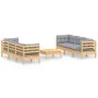 Garden furniture set 7 pieces and gray pine wood cushions by , Garden sets - Ref: Foro24-3096117, Price: 532,16 €, Discount: %