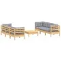 Garden furniture set 7 pieces and gray pine wood cushions by , Garden sets - Ref: Foro24-3096117, Price: 532,16 €, Discount: %