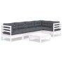 Gartenmöbel 6-teilig mit Kissen aus weißem Kiefernholz von , Gartensets - Ref: Foro24-3096389, Preis: 525,67 €, Rabatt: %