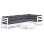 Muebles de jardín 6 pzas con cojines blanco madera de pino de , Conjuntos de jardín - Ref: Foro24-3096389, Precio: 519,01 €, ...