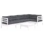 Garden furniture 6 pieces with white pine wood cushions by , Garden sets - Ref: Foro24-3096389, Price: 519,01 €, Discount: %
