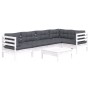 Gartenmöbel 6-teilig mit Kissen aus weißem Kiefernholz von , Gartensets - Ref: Foro24-3096389, Preis: 525,67 €, Rabatt: %