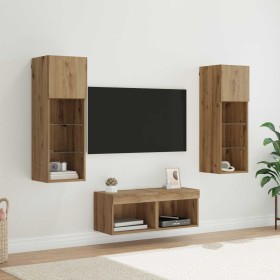 Gabinetes de pared para TV 4 pcs Roble Negro 40 x 30 x 30 cm en Muebles TV | Comprar online en Foro24