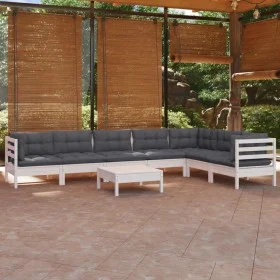 Muebles de jardín 8 pzas con cojines blanco madera maciza pino de , Conjuntos de jardín - Ref: Foro24-3096702, Precio: 669,12...