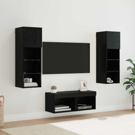 Gabinetes de pared para TV 4 pcs Roble Negro 40 x 30 x 30 cm en Muebles TV | Comprar online en Foro24