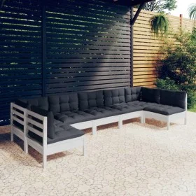 Garden furniture 7 pieces and white cushions solid pine wood by , Garden sets - Ref: Foro24-3097164, Price: 580,67 €, Discoun...