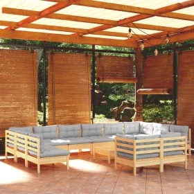 Garden furniture set 13 pieces and gray pine wood cushions by , Garden sets - Ref: Foro24-3097276, Price: 981,78 €, Discount: %