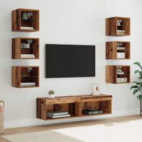 Mueble de TV con cajón 8 pcs Madera envejecida Cristal en Muebles TV | Comprar online en Foro24