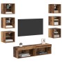 Mueble de TV con cajón 8 pcs Madera envejecida Cristal en Muebles TV | Comprar online en Foro24