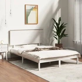 White solid wood bed frame 135x190 cm by , Beds and slatted bases - Ref: Foro24-3104779, Price: 145,54 €, Discount: %