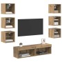 Mueble de TV con cajón 8 pcs Roble artesanal Cristal en Muebles TV | Comprar online en Foro24