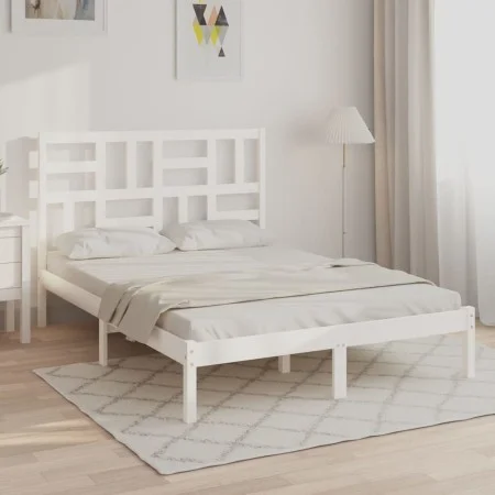 Small double bed frame white solid wood 120x190cm by , Beds and slatted bases - Ref: Foro24-3105921, Price: 120,94 €, Discoun...