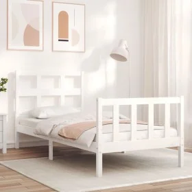 Estructura de cama con cabecero madera maciza blanco de , Camas y somieres - Ref: Foro24-3192977, Precio: 100,67 €, Descuento: %